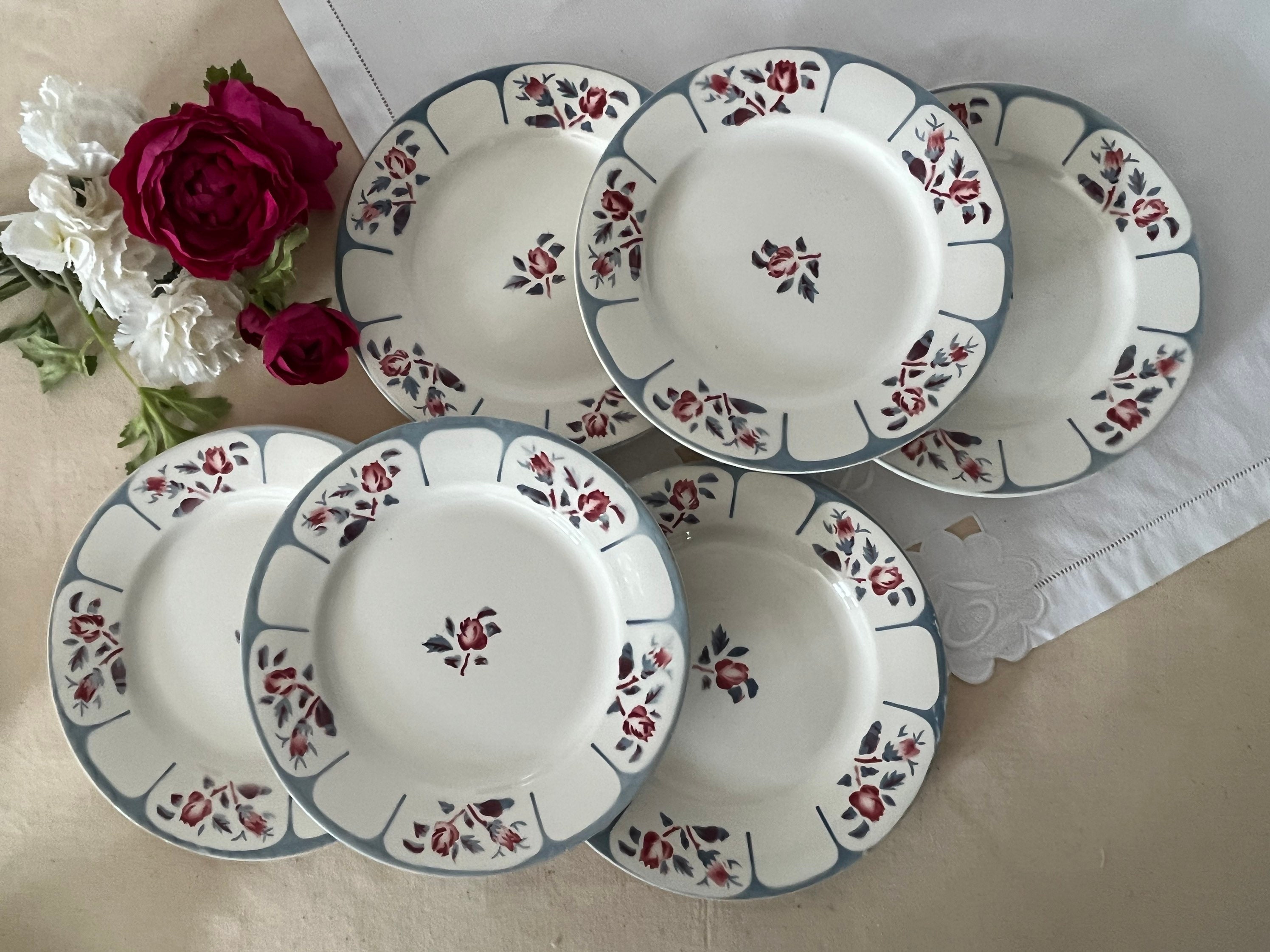 Assiettes Plates Anciennes X6 Modèle Ninette de La Manufacture Française Digoin