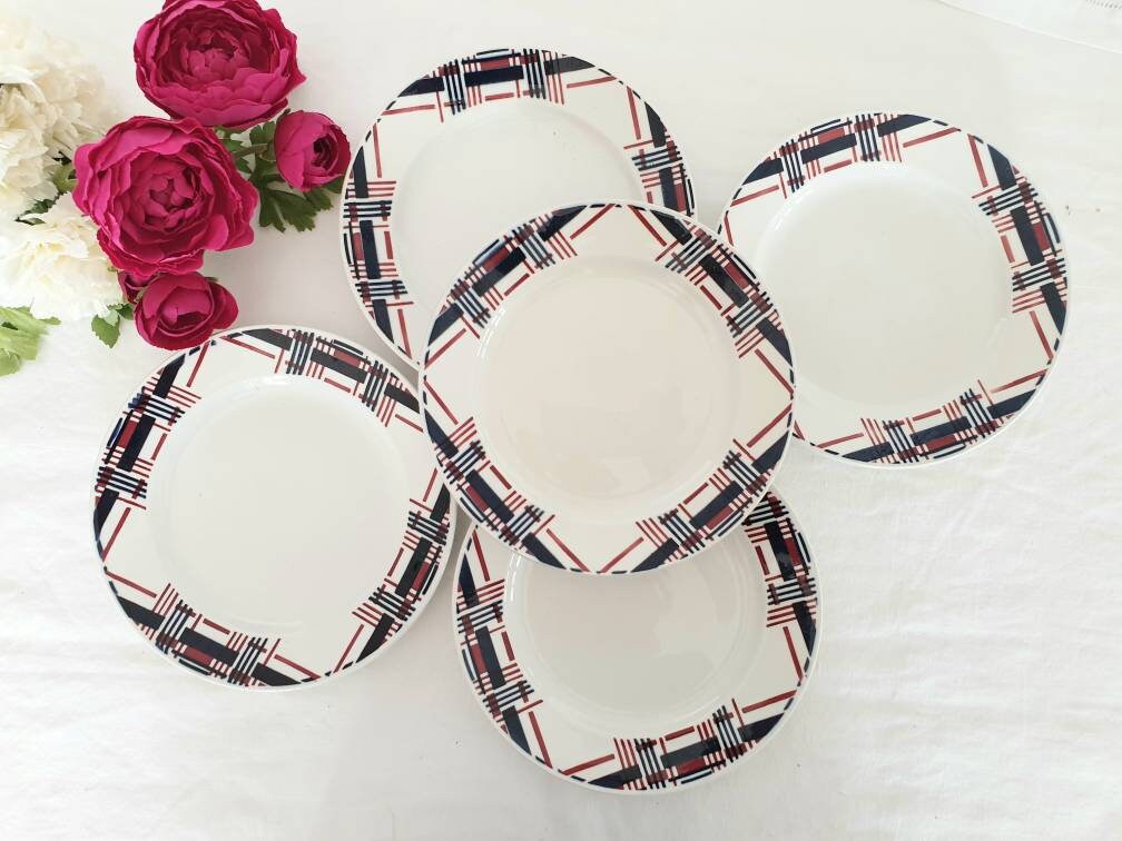 Assiettes à Dessert Anciennes X5 Modèle Graphique de La Manufacture Française Saint Amand