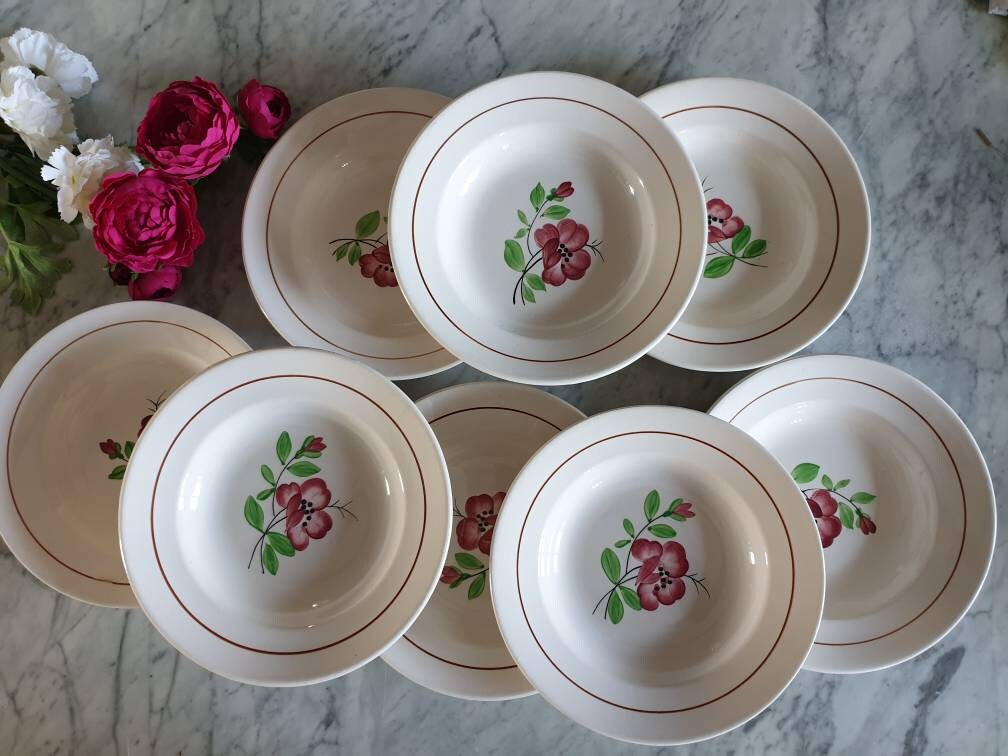 Assiettes Creuses Anciennes X8 Modèle Beaucaire de La Manufacture Française Digoin
