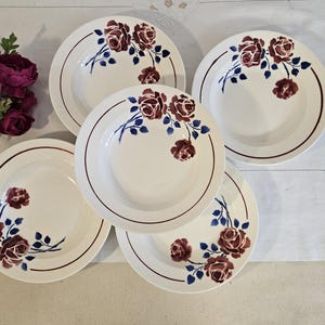 Platos hondos antiguos X5, modelo &quot;Moselle&quot;, del fabricante francés Badonviller