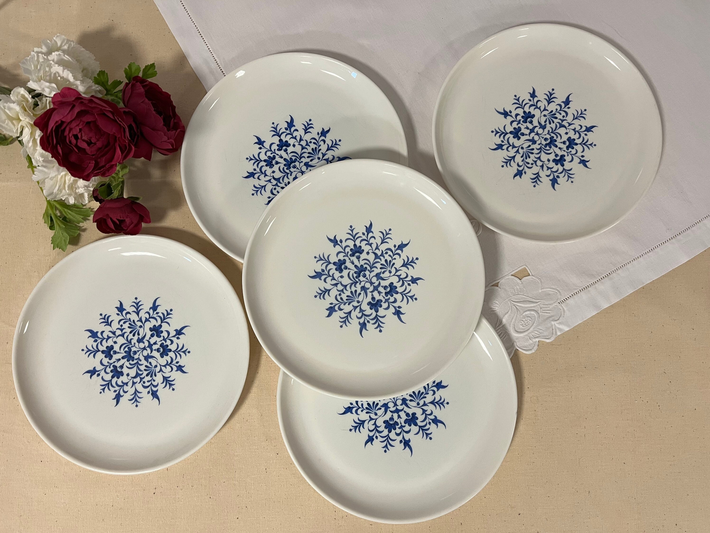 Assiettes Plates Anciennes Opaline X5 de La Manufacture Française Sovirel