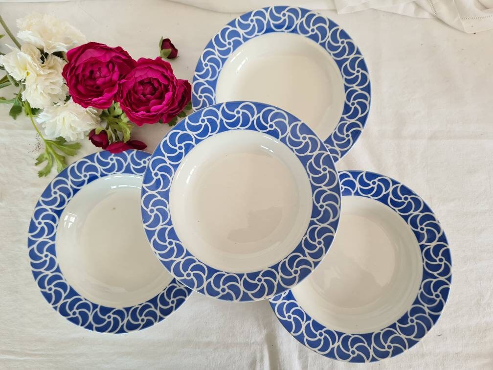 Assiettes Creuses Anciennes X4 Modèle Van Houten de La Manufacture Française Digoin