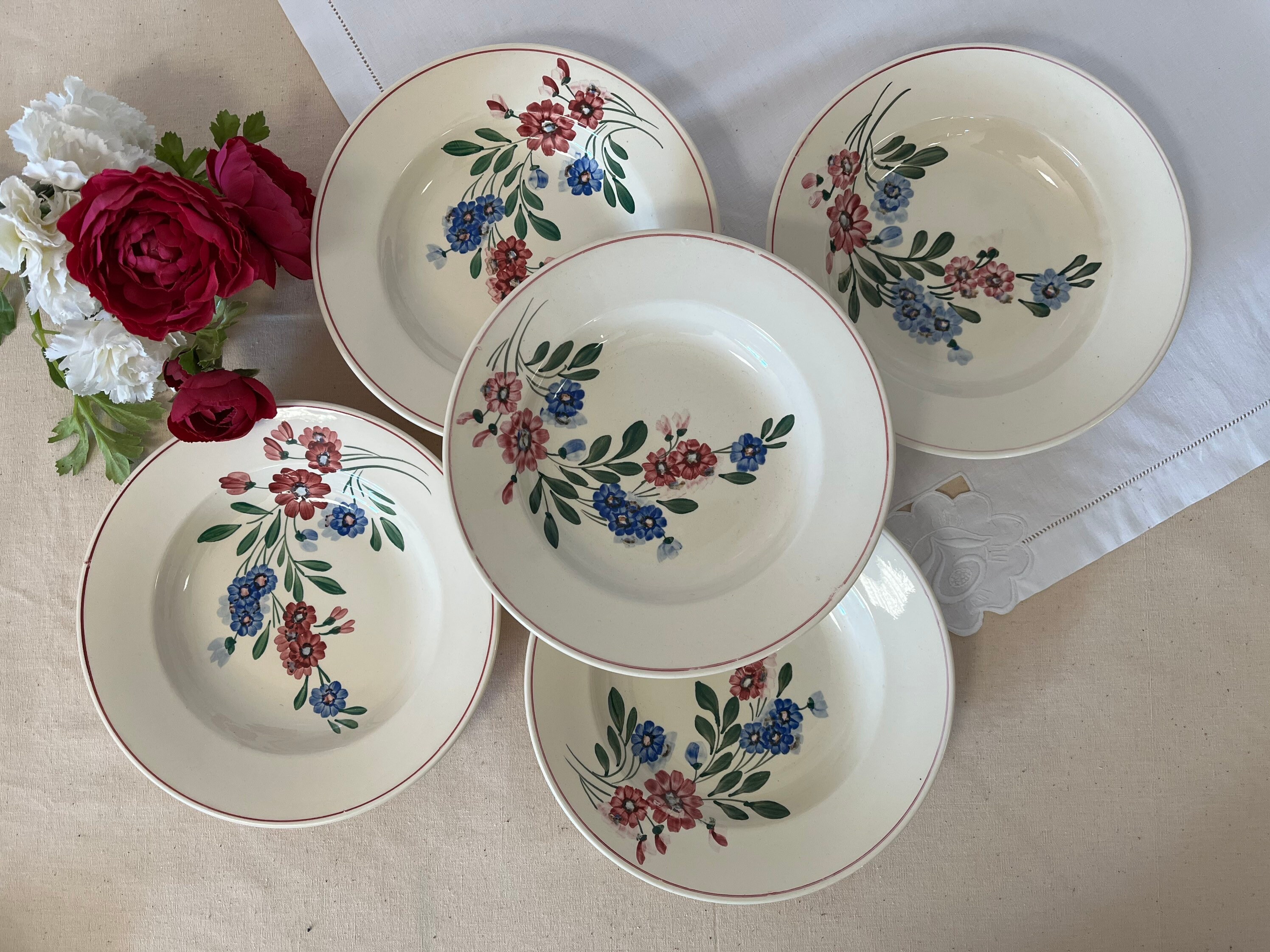 Assiettes Creuses Anciennes X5 Modèle Aigueperse de La Manufacture Française Digoin