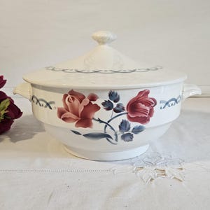 Old &quot;Cannes&quot; model soup tureen or vegetable dish from the French manufacturer of Digoin and Sarreguemines