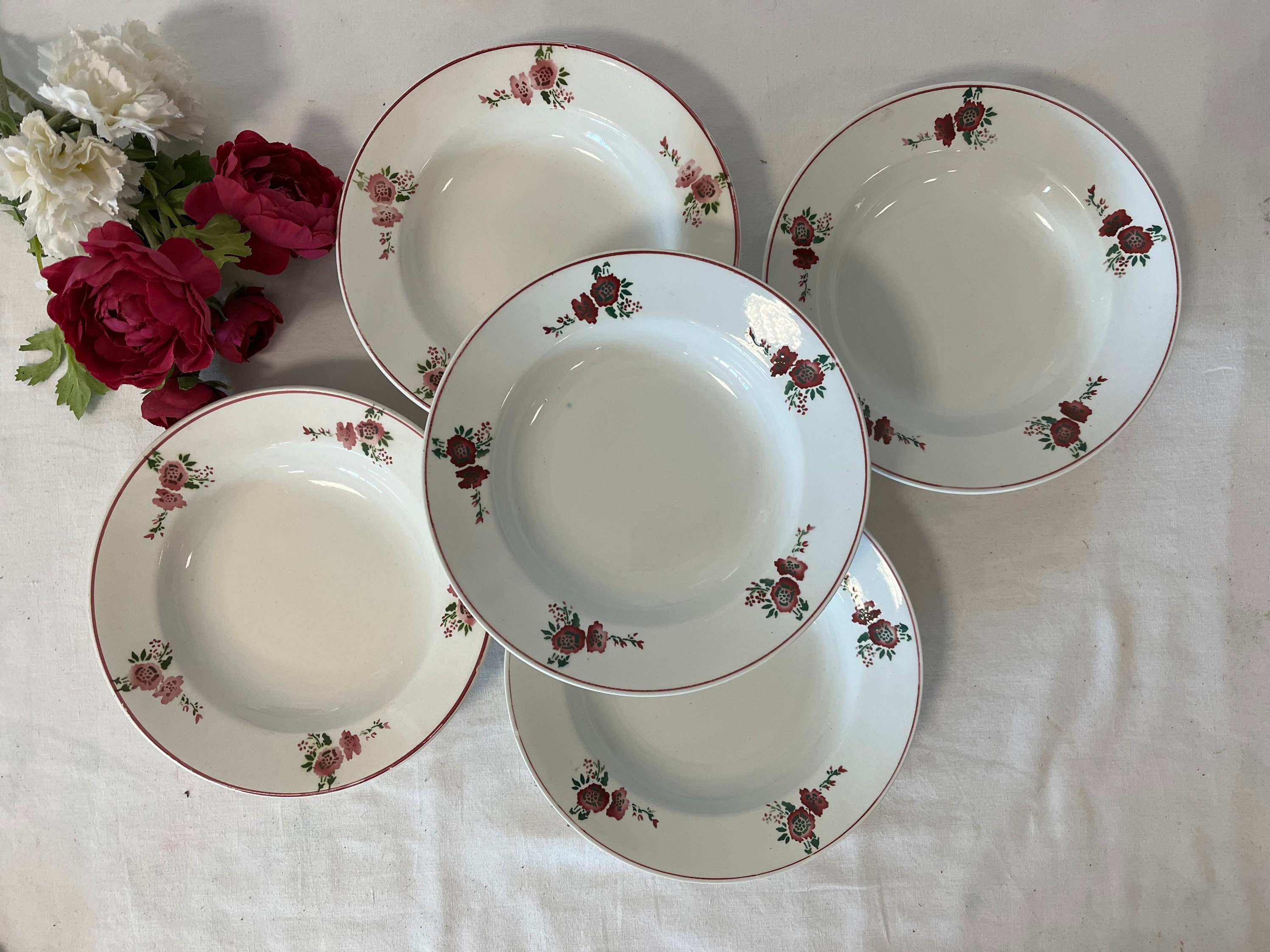 Assiettes Creuses Anciennes X5 Modèle Minerve de La Manufacture Française Fenal Frères