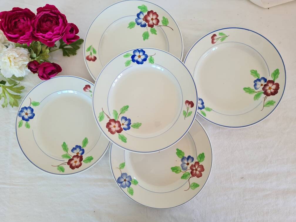 Assiettes Plates Anciennes X5 Modèle Véronique de La Manufacture Française Moulin Des Loups