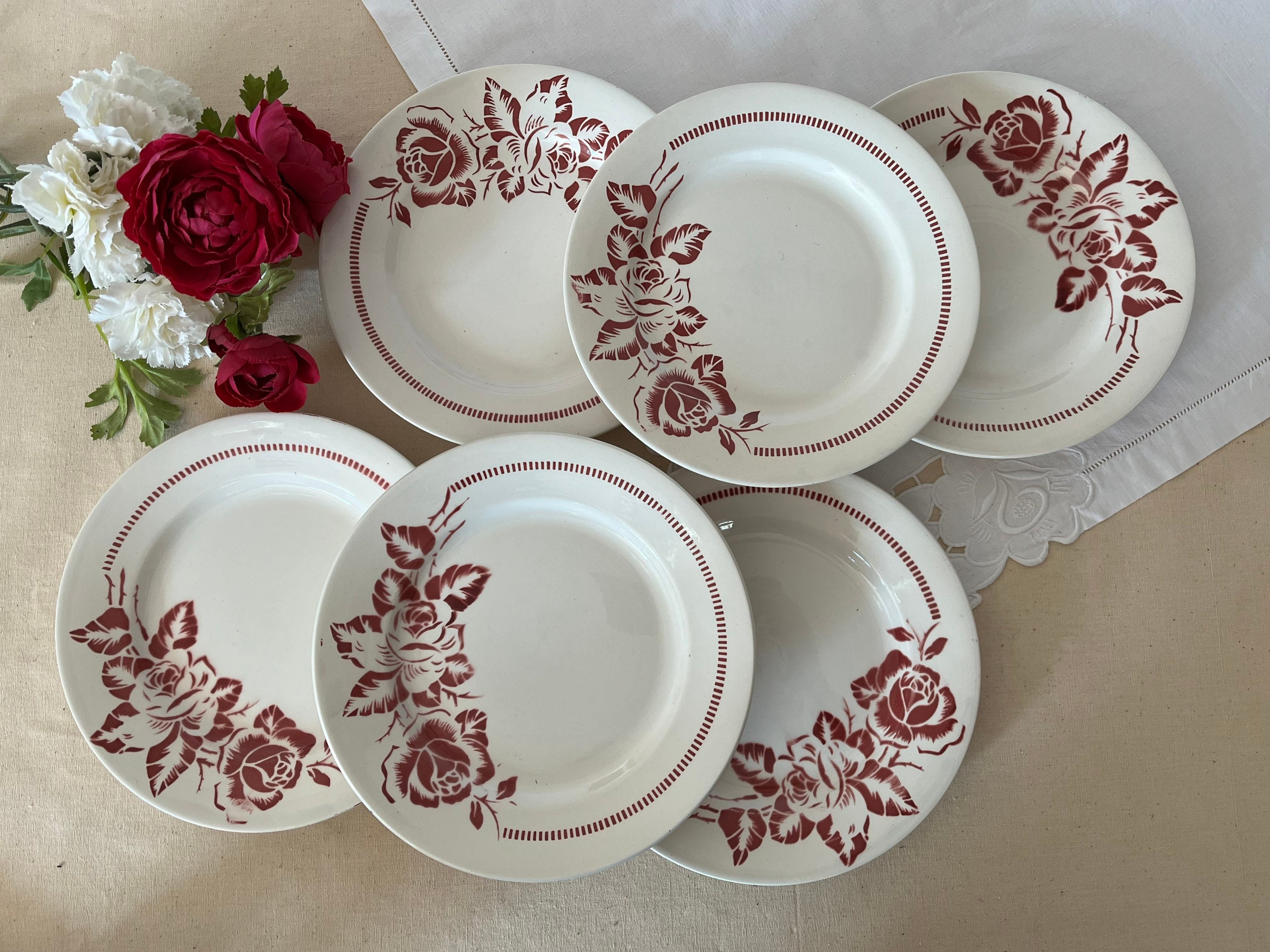 Assiettes Plates Anciennes X6 Modèle Atlantic de La Manufacture Française Digoin