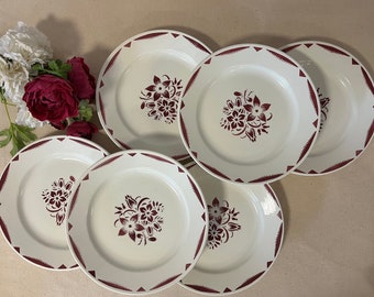 Antique dinner plates X6 model &quot;Jane rouge&quot; from the French factory of Salins
