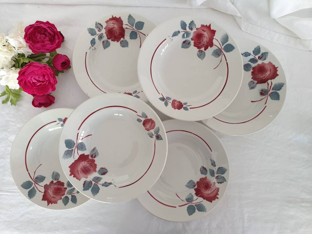 Assiettes Creuses Anciennes X6 Modèle Floral de La Manufacture Française Badonviller