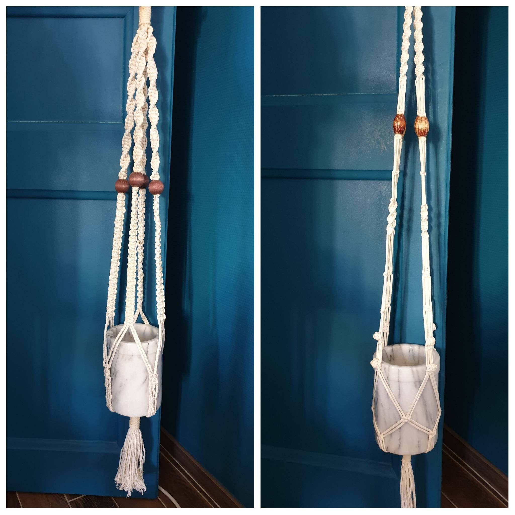 Porte Plante Suspension X2 en Macramé Vintage Support à Lot X2