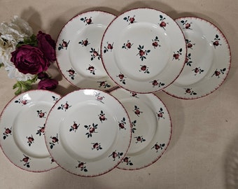 Assiettes plates anciennes X6 modèle "Senlis" de la manufacture française de Lunéville