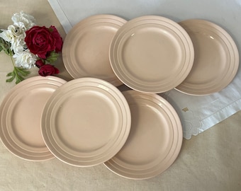 Old flat plates X6 pink beige model from the French manufacture of Saint Amand