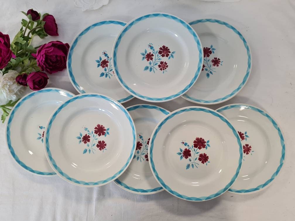 Assiettes à Dessert Anciennes X8 Modèle Charente de La Manufacture Française Moulin Des Loups