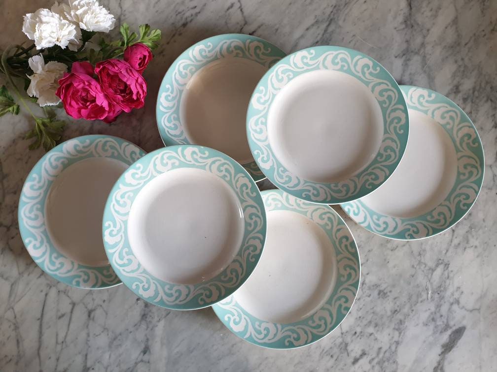 Assiettes Plates Anciennes X6 Modèle Honfleur de La Manufacture Française Sarreguemines et Digoin