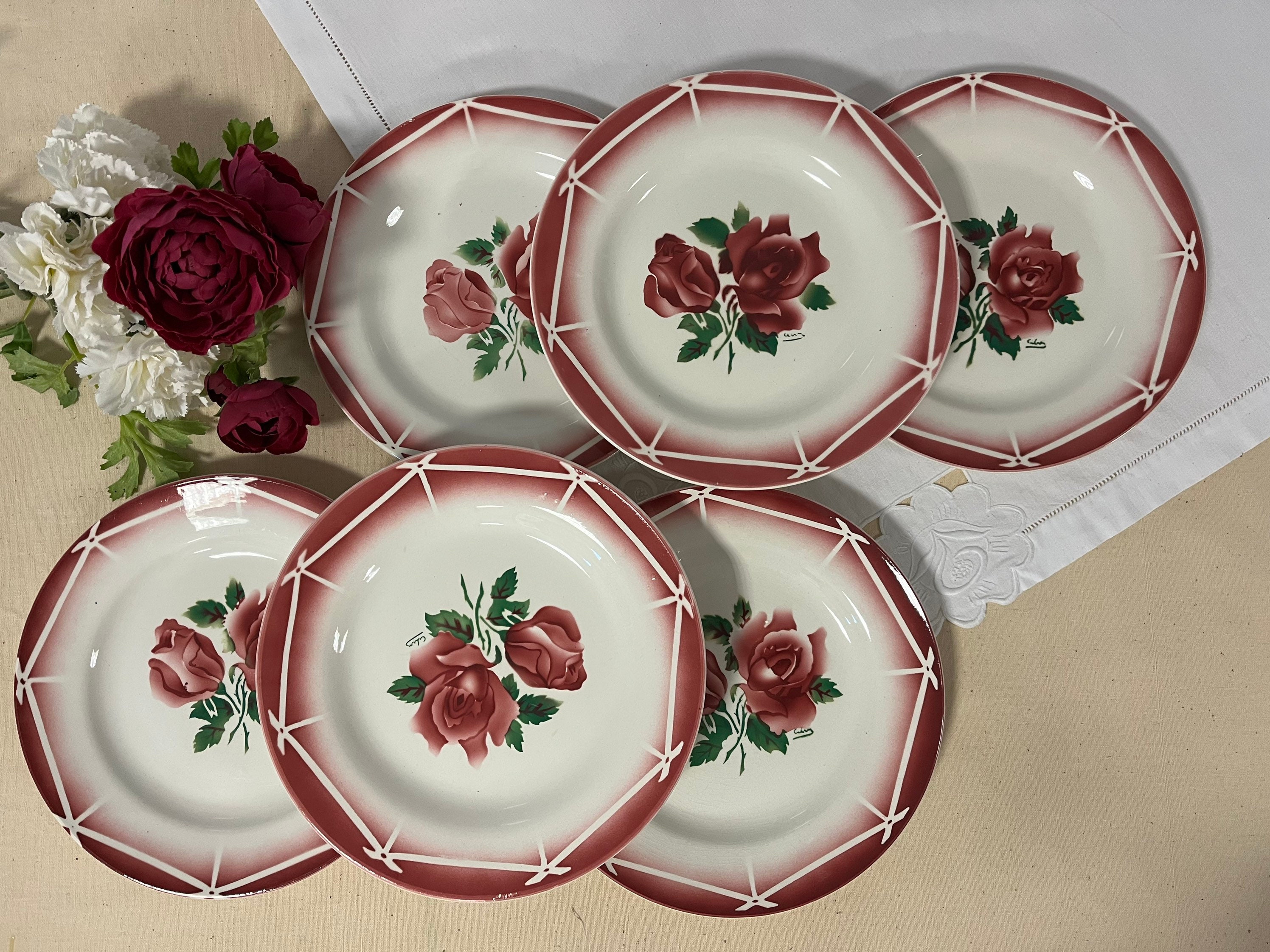Assiettes Plates Anciennes X6 Modèle Cibon de La Manufacture Française Digoin et Sarreguemines