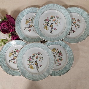 Antique flat plates X6 model &quot;Birds&quot; from the French manufacturer of Badonviller
