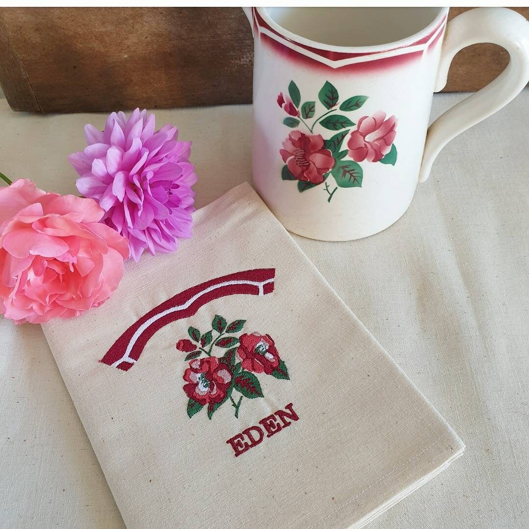 Torchons Ancien Brodé Digoin Home Made X1 Fleur Upcycling Made in France