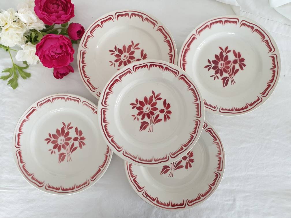 Assiettes Plates Anciennes X5 Modèle Thibaut de La Manufacture Française Moulin Des Loups
