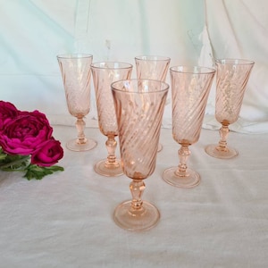Vintage glasses &quot;Rosaline&quot; X6 16.5cm pink glass French manufacturer Luminarc