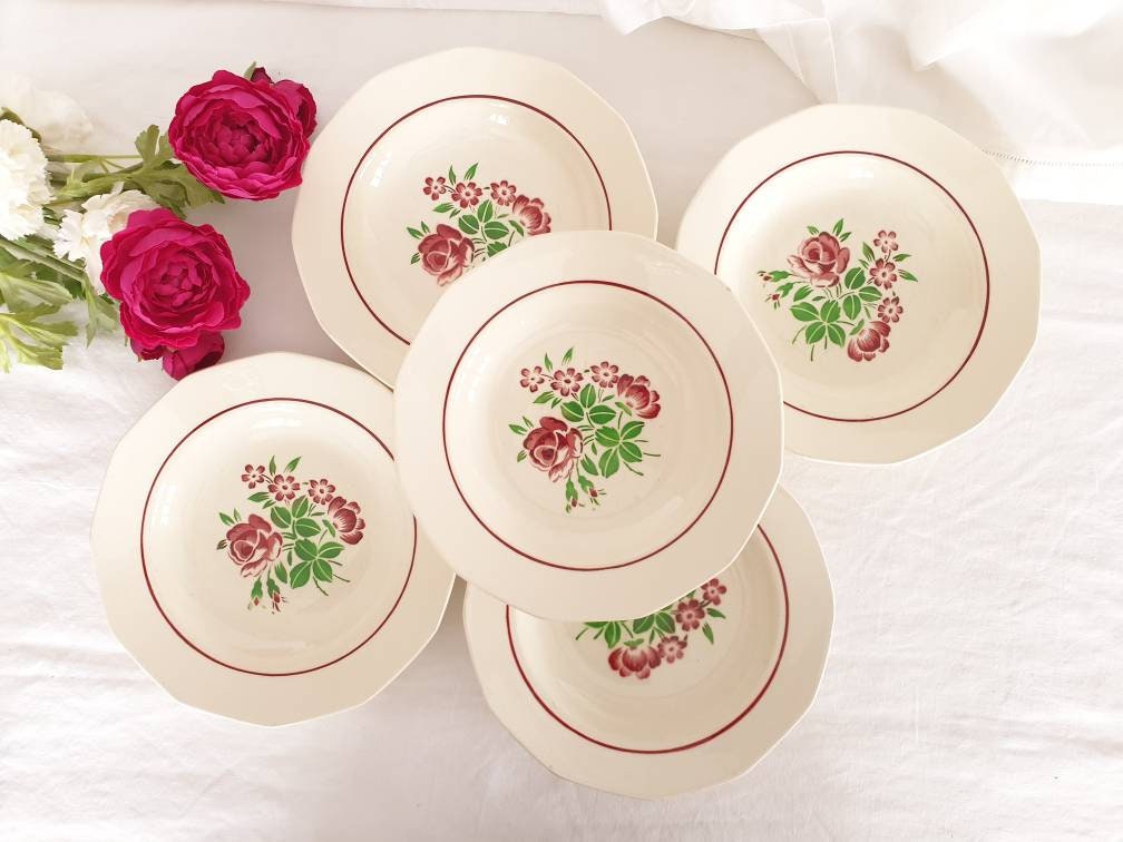 Assiettes Creuses Anciennes X5 Modèle Brigitte de La Manufacture Française Badonviller