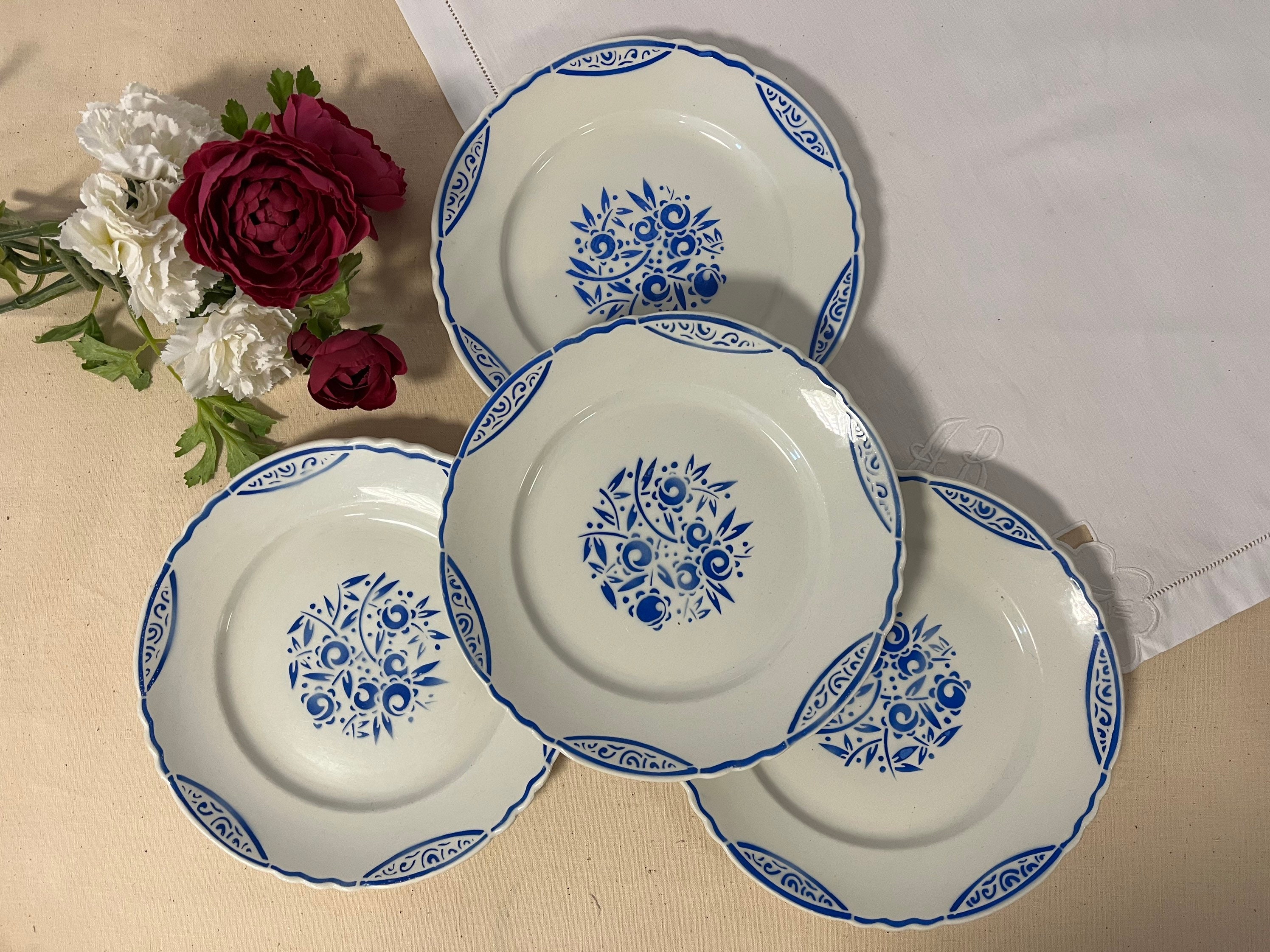 Assiettes Plates Anciennes X4 Modèle Francois de La Manufacture Française Moulin Des Loups