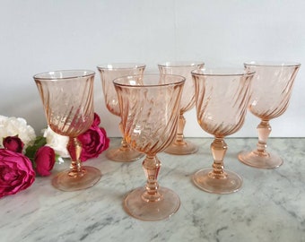 Vintage glasses "Rosaline" X6 12.8cm pink glass French manufacturer Luminarc