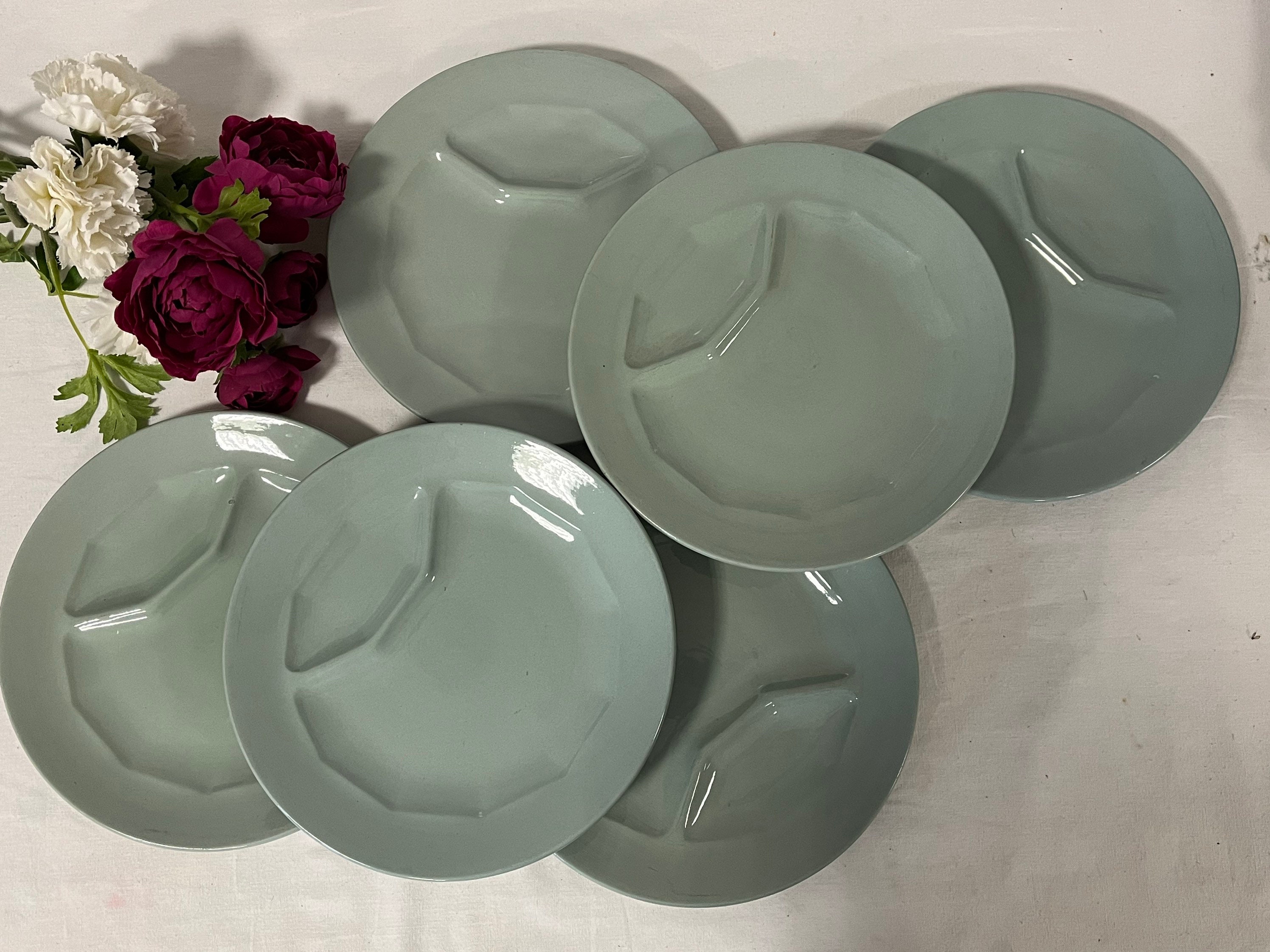 Assiettes à Fondu Compartimentés ou Asperges Anciennes X6 Modèle de La Manufacture Française Digoin 