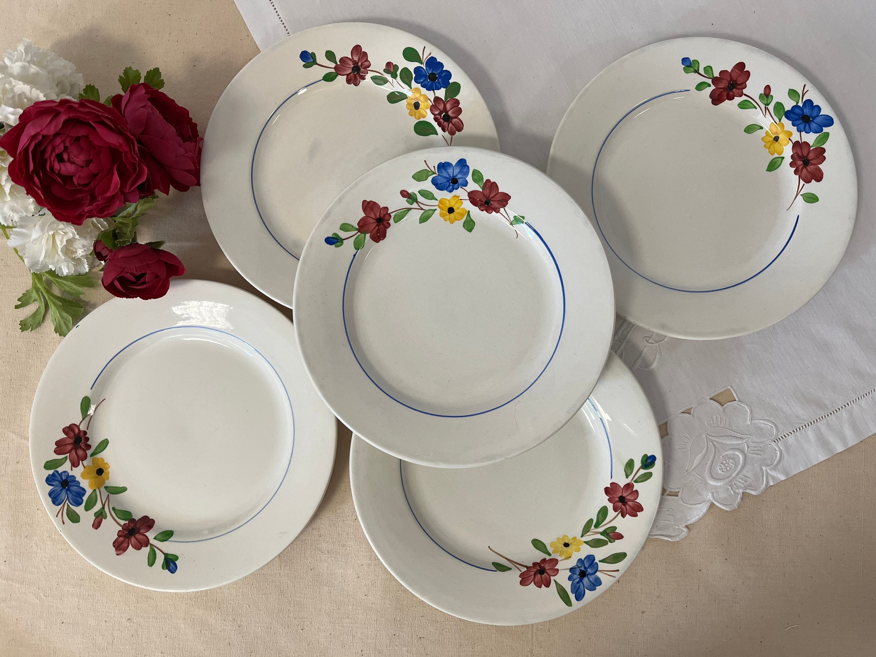 Assiettes Plates Anciennes X5 Modèle Beausoleil de La Manufacture Française Digoin