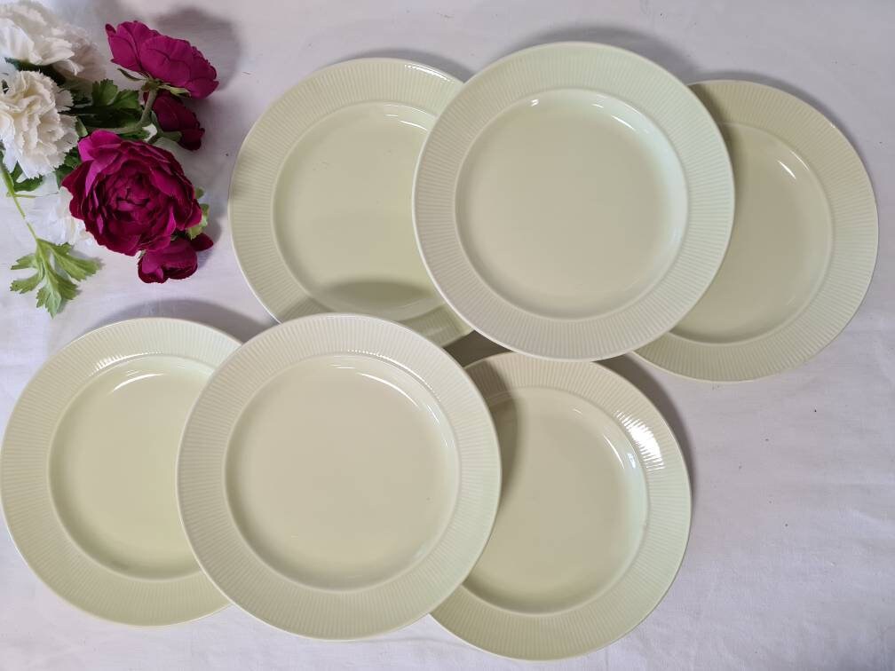 Assiettes Plates Anciennes X6 Vert Citronné Pastel de La Manufacture Française Gien