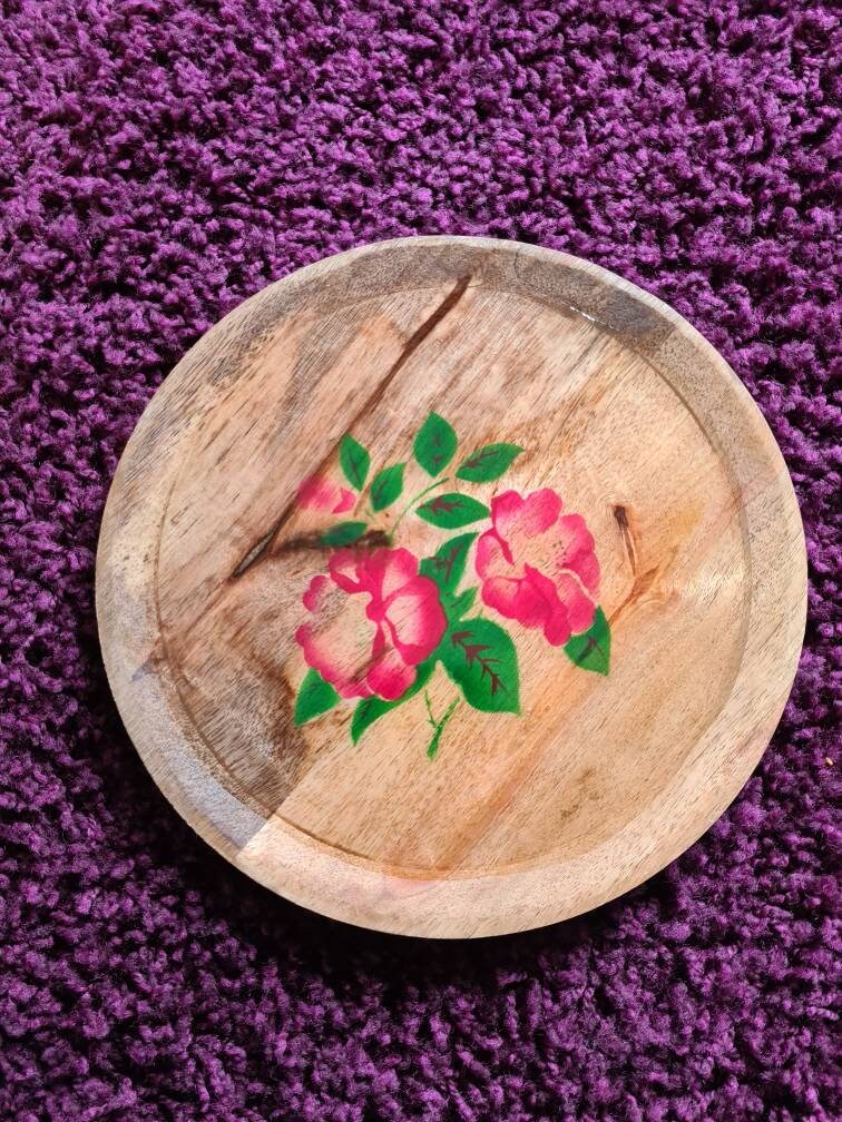 Plateau Serviteur Mireille Fleurs de Digoin en Bois Manguier