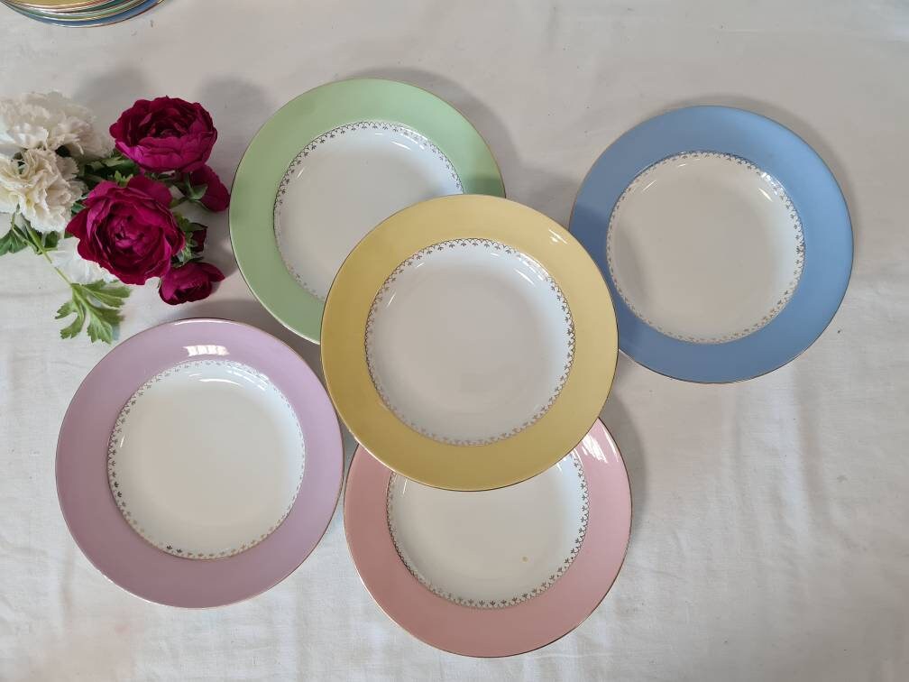 Assiettes Creuses Anciennes X5 Modèle Pastel de La Manufacture Française Saint Amand