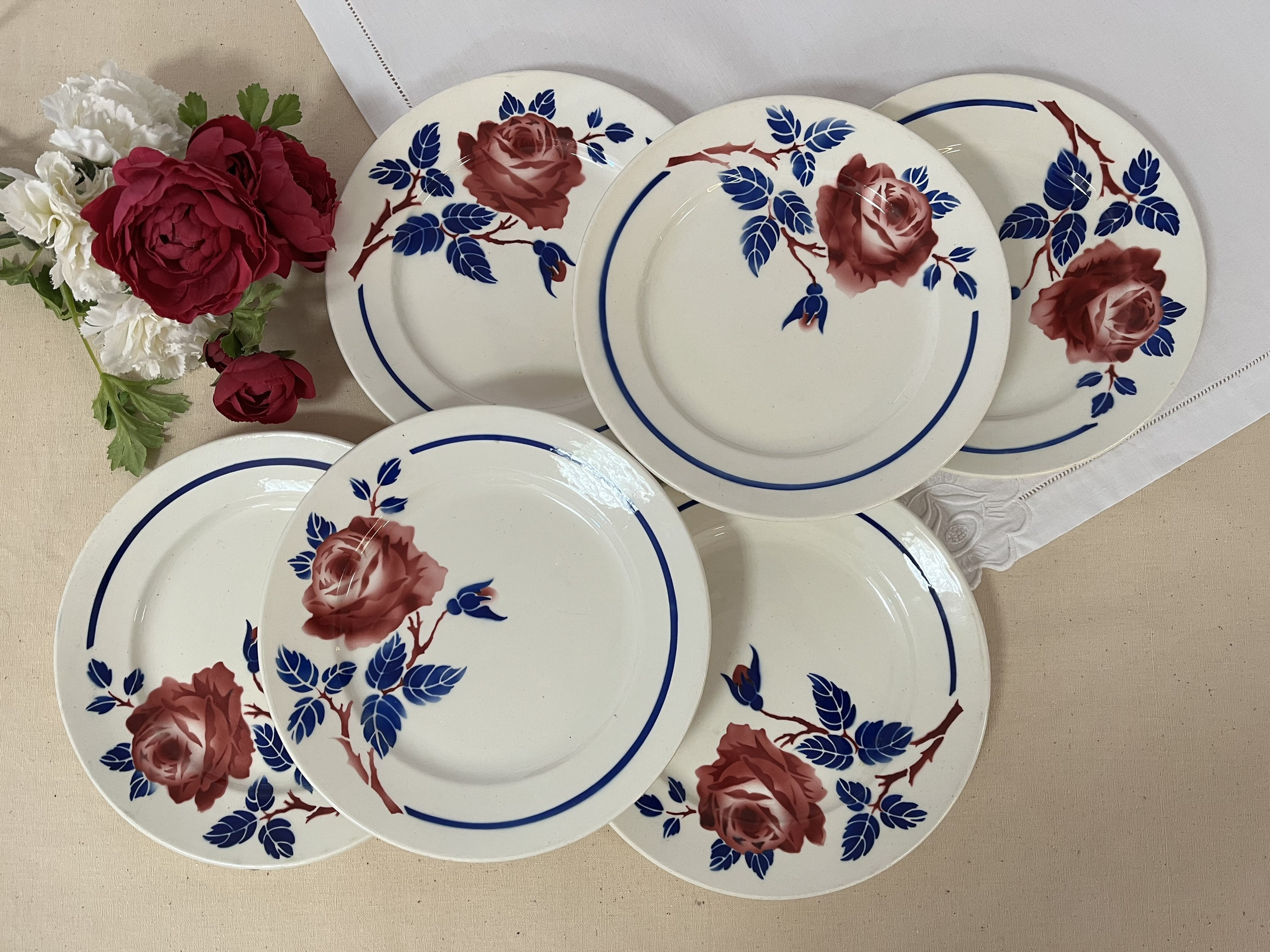 Assiettes Plates Anciennes X6 Modèle Chantal de La Manufacture Française Lunéville