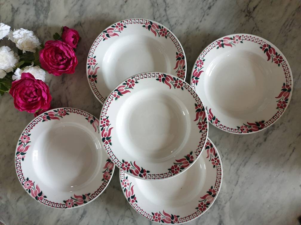 Assiettes Creuses Anciennes X5 Modèle Cabourg de La Manufacture Française Saint Amand