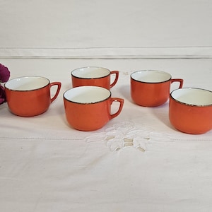 Antique earthenware cups X5 model from the French factory of Digoin and Sarreguemines