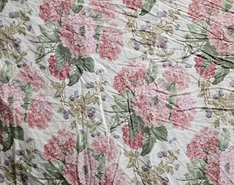 Drap plat ancien en coton imprimé hortensias