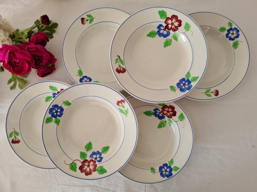 Assiettes Creuses Anciennes X6 Modèle Véronique de La Manufacture Française Moulin Des Loups