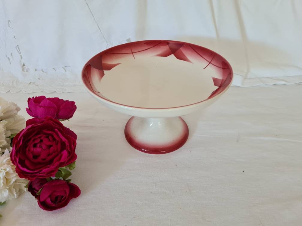 Plat Compotier Coupe sur Pied en Faïence Anciennes Modèle Artix de La Manufacture Française Sarregue