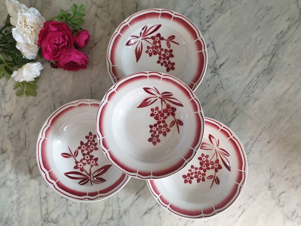 Assiettes Creuse Anciennes X4 Modèle Floral de La Manufacture Française Badonviller