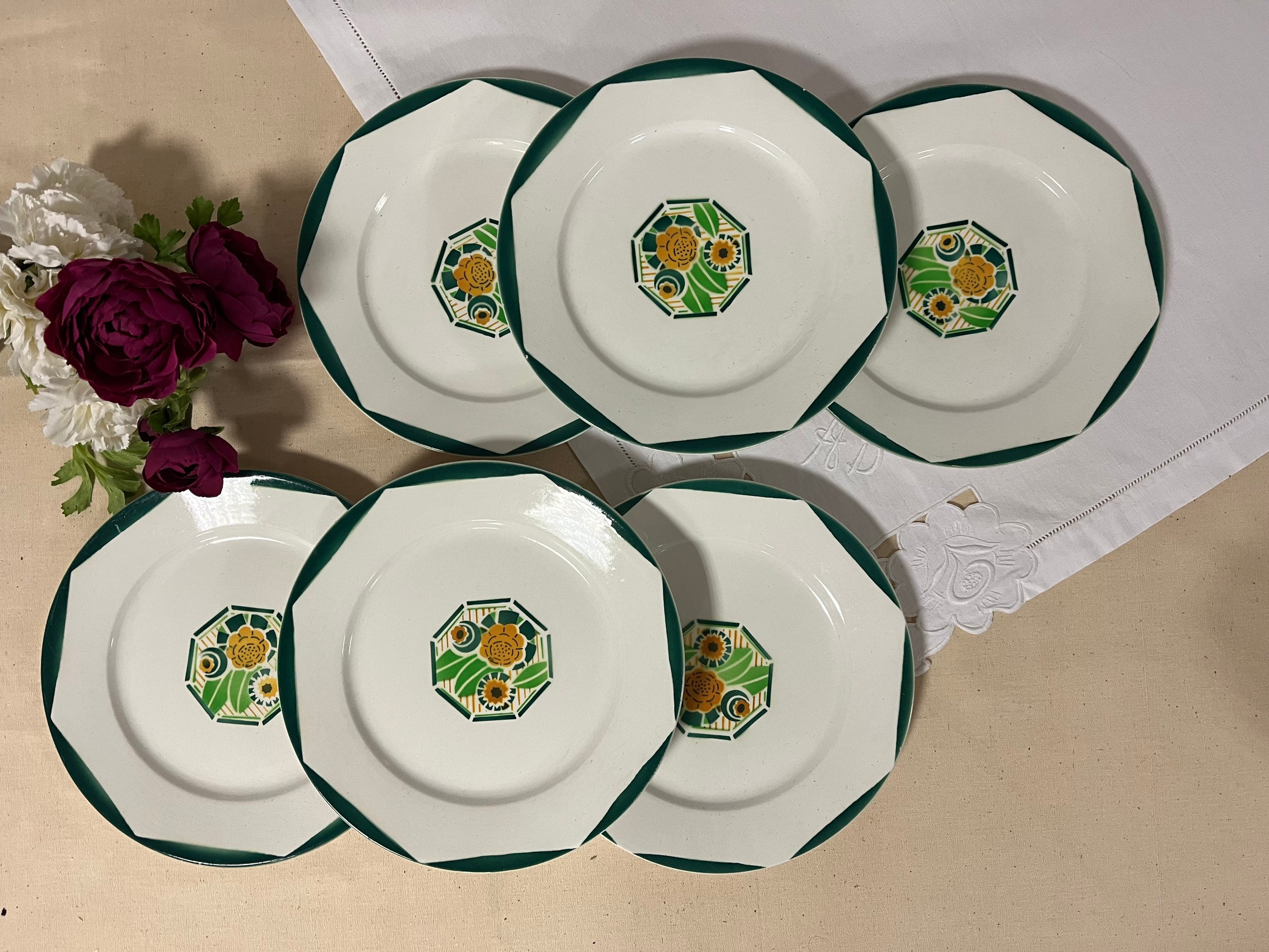 Assiettes Plates Anciennes X6 Modèle Oxford de La Manufacture Française Digoin