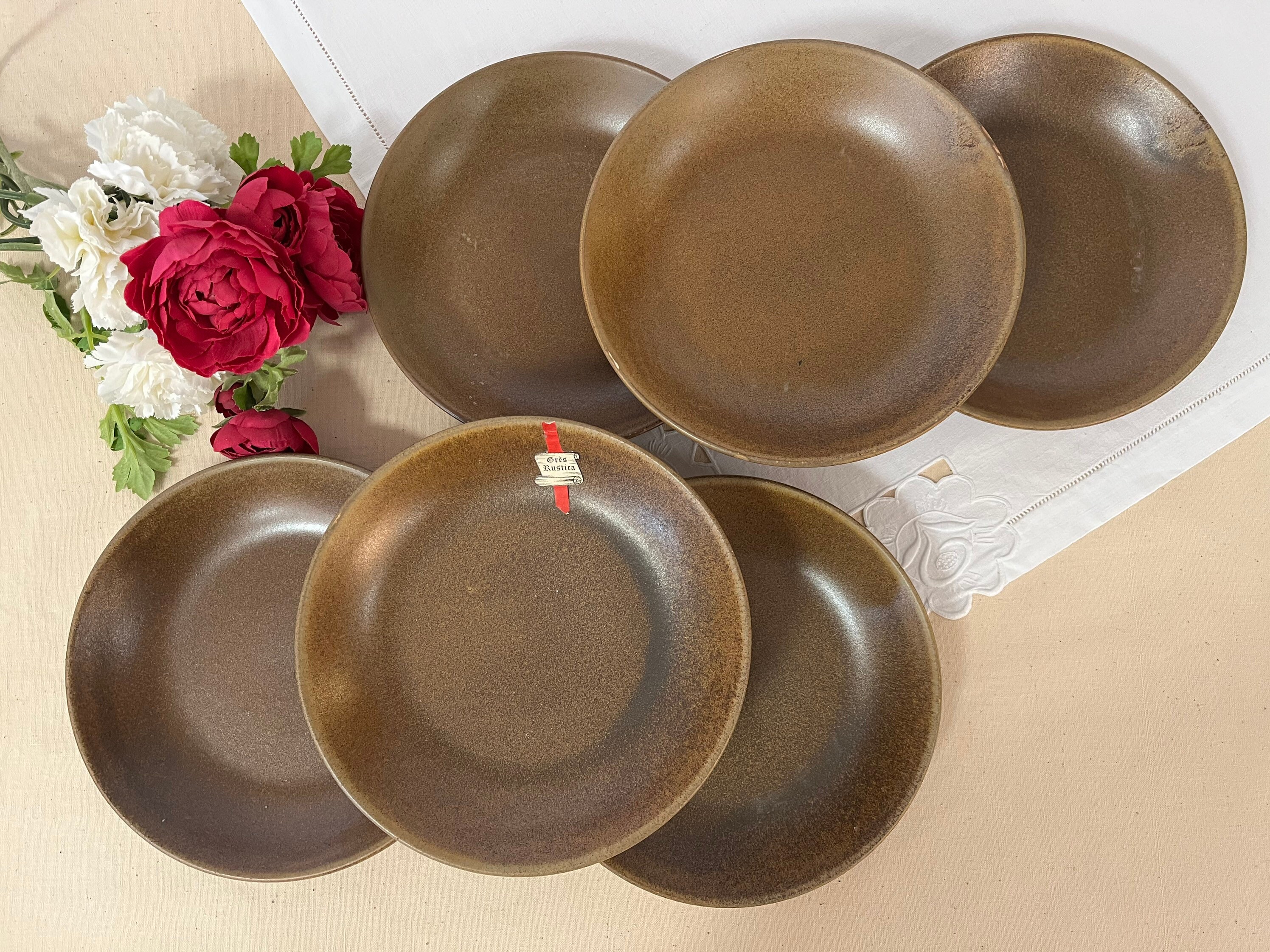 Assiettes Creuses Calottes Anciennes X6 en Grès de Manufacture Française