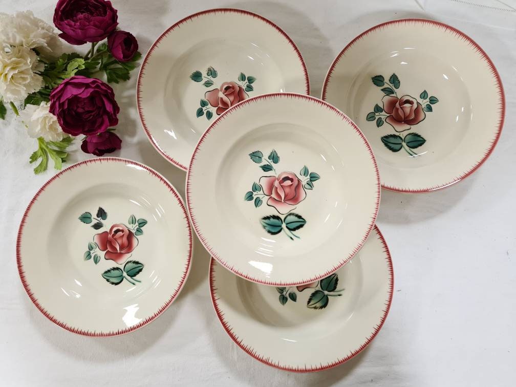 Assiettes Creuses Vintage Modèle Bagatelle Anciennes X5 de La Manufacture Française Digoin et Sarreg