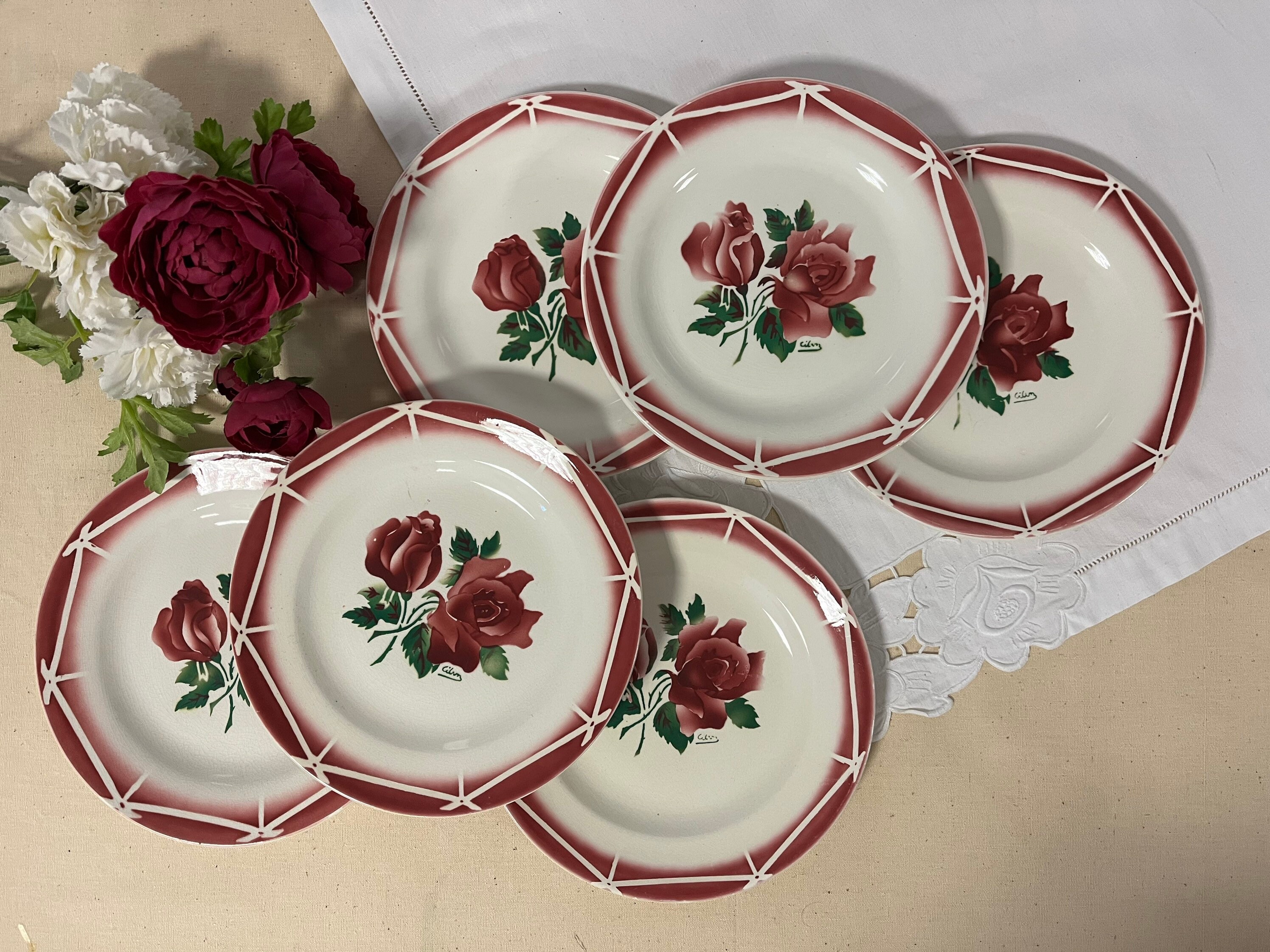 Assiettes à Dessert Anciennes X6 Modèle Cibon de La Manufacture Française Digoin