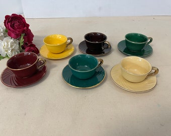 Colorful coffee cup set of 6 old ones from French manufacture