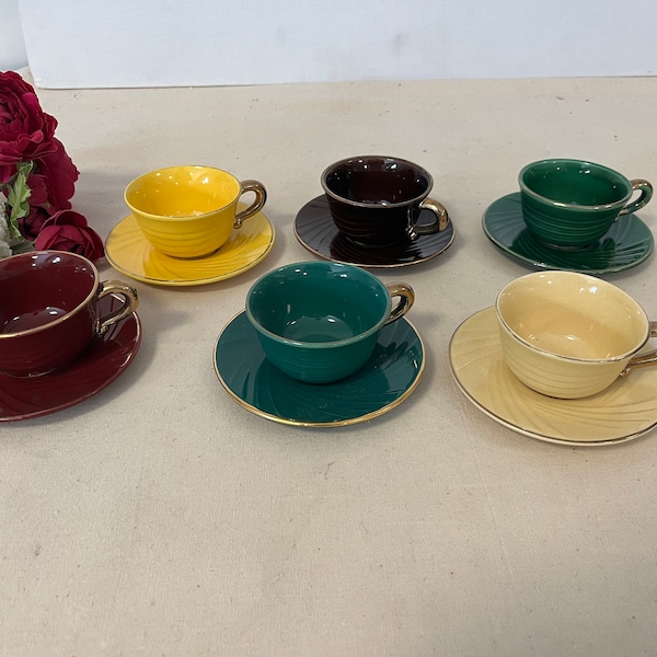 Tasse à café coloré lot de 6 anciennes de manufacture française
