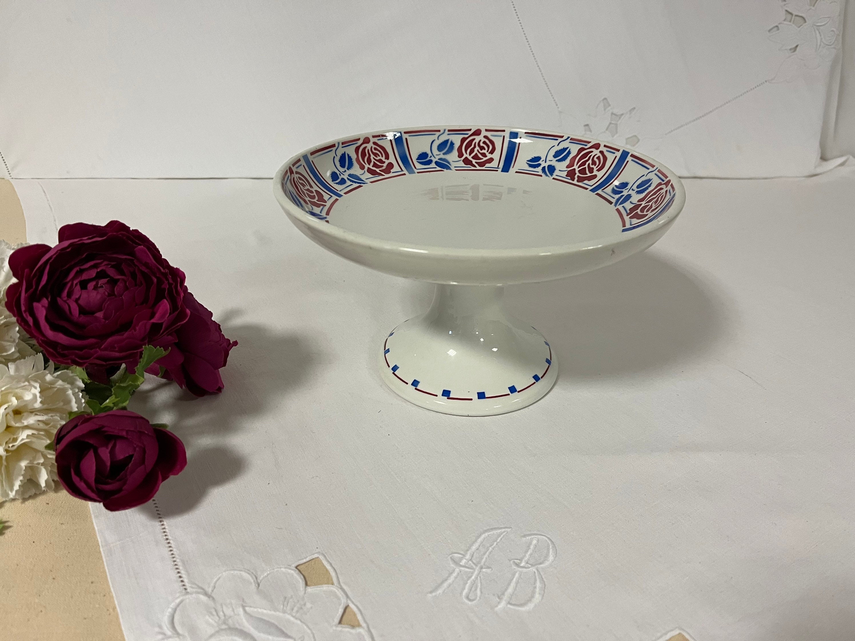 Plat Compotier Coupe sur Pied Anciennes Modèle Tabarin de La Manufacture Française Sarreguemines