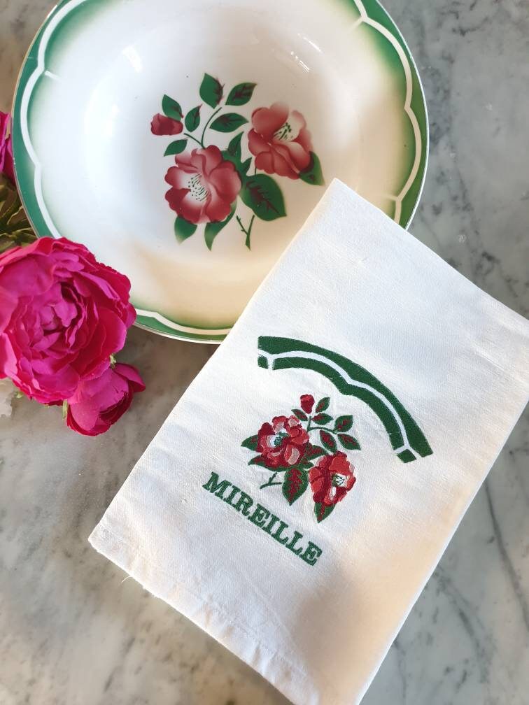 Torchons Ancien Brodé Digoin Home Made X1 Fleur Upcycling Made in France