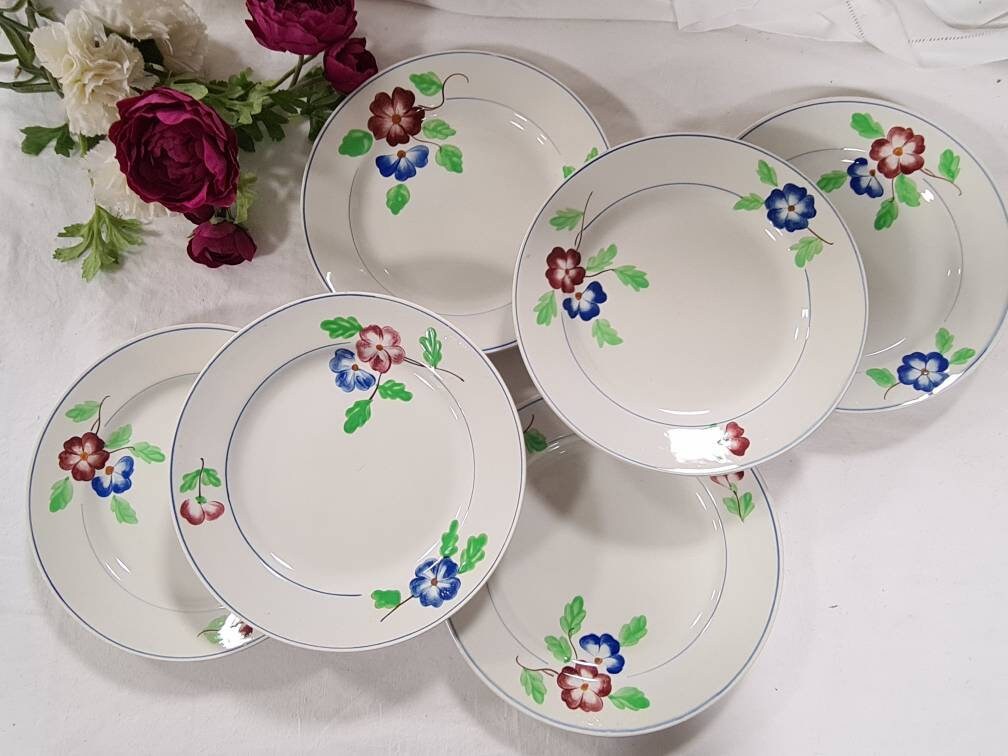 Assiettes Plates Anciennes X6 Modèle Véronique de La Manufacture Française Moulin Des Loups