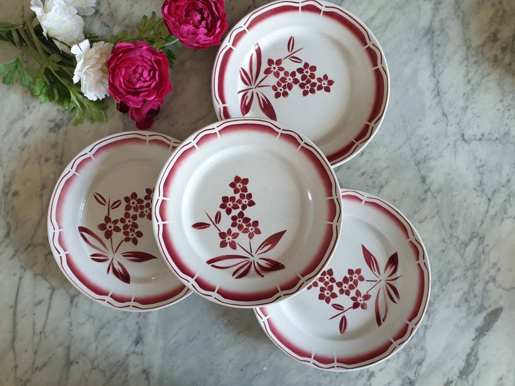 Assiettes Plates Anciennes X4 Modèle Floral de La Manufacture Française Badonviller