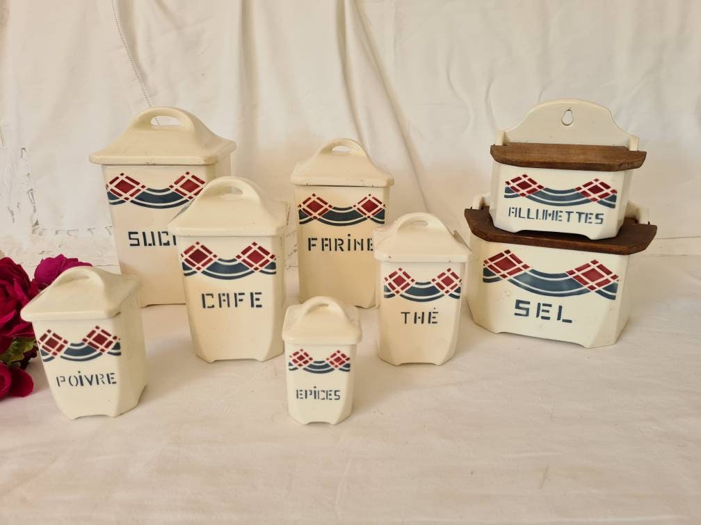 Pots A Épices en Faïence Ancienne X8 Modèle st Helier de La Manufacture Française Badonviller