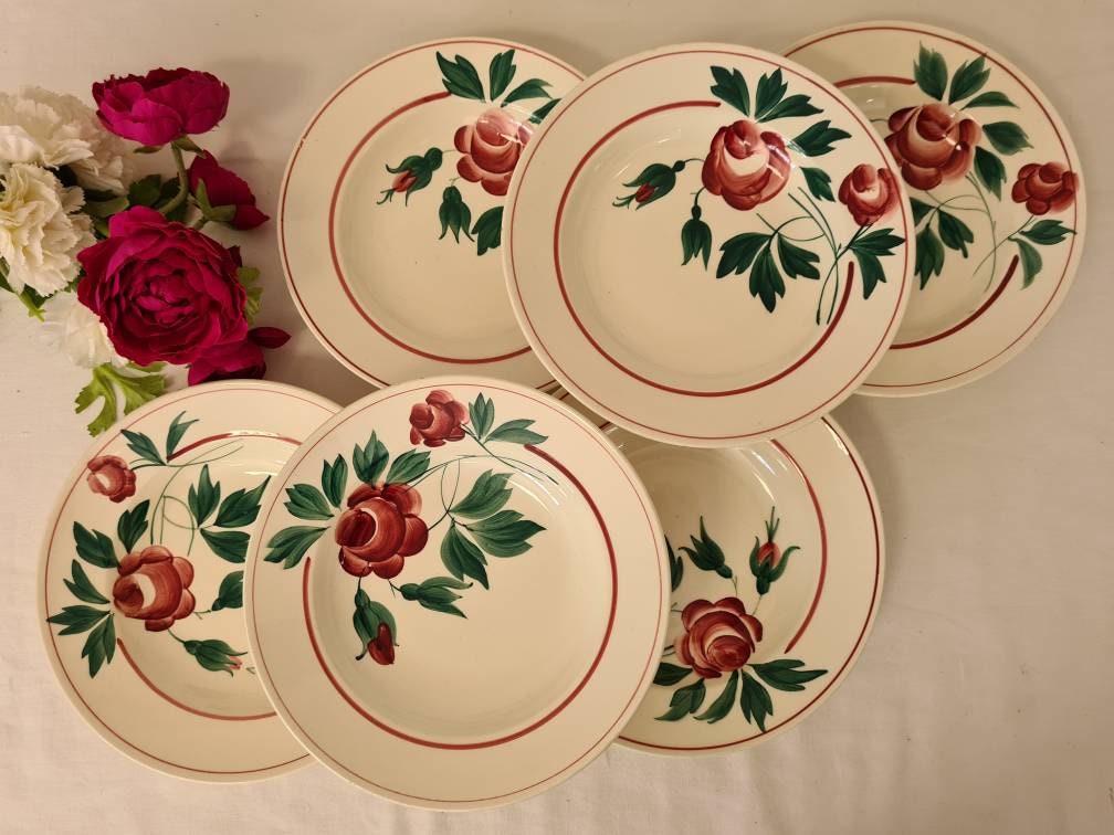 Assiettes Creuses Anciennes X6 Modèle Rose 2 de La Manufacture Française Lunéville